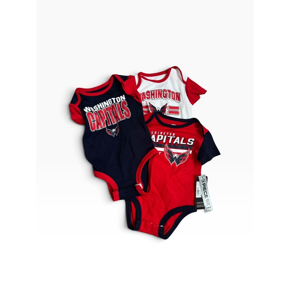 NHL Washington Capitals Infant Bodysuit 3-Pack Red White Navy 3-6 Months NEW